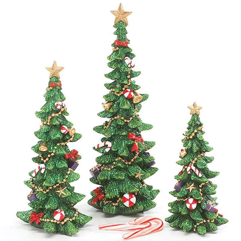 Wholesale hand painted resin illuminated Christmas tree decorations handmade vintage christmas table tree decoration ornaments