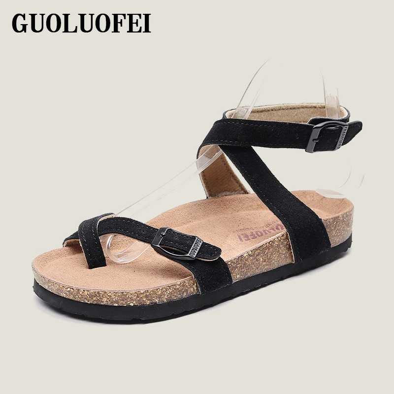 Summer Beach Pure Handmade Suede Leather Cork Sandals For Men