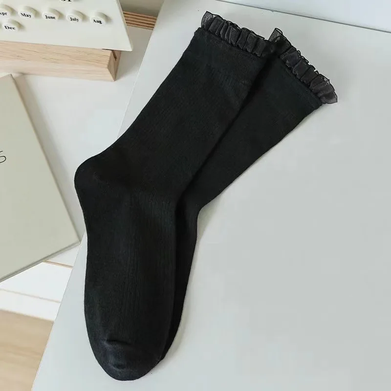 Cotton Breathable Women Socks Sweet And Cool Girl Lace Mid Tube Trendy Socks  Lace Pile Female Slouch Socks