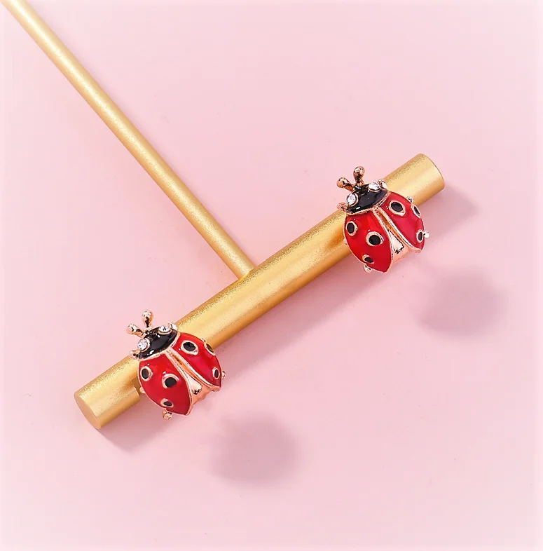 Cute simple insect diamond ladybug earrings earrings accessories female simulation animal earrings