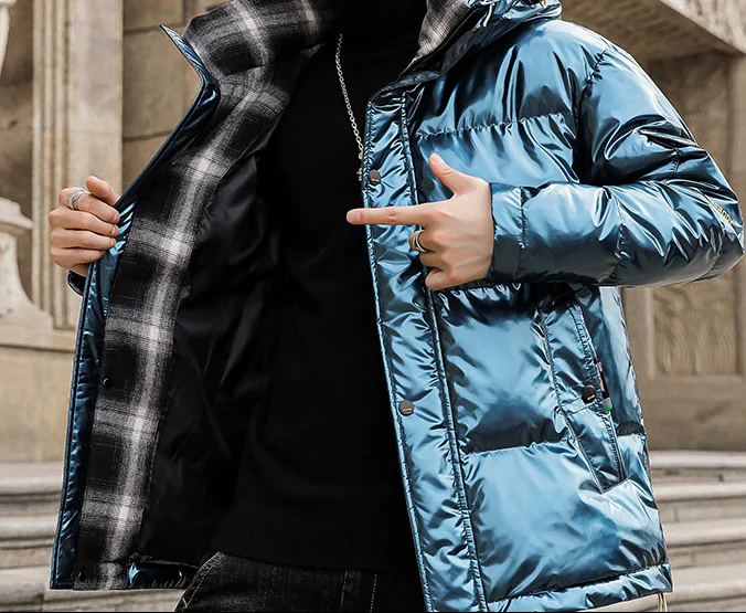 Custom Winter Jacket Shiny Puffer Coat New Fashion Puffer Jacket With Hood For Mens