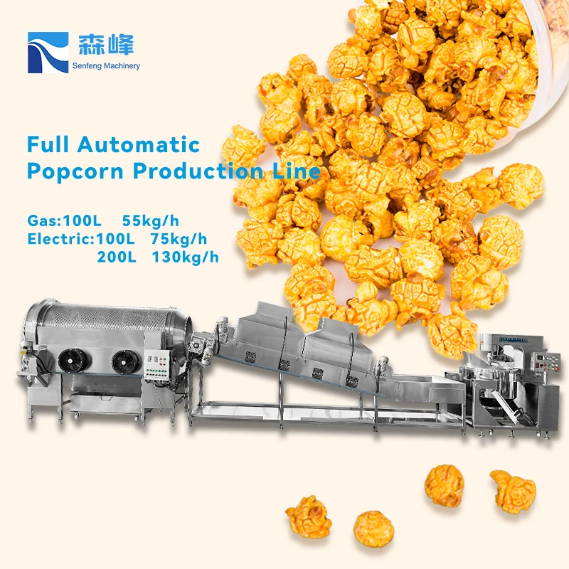 China Full Automatic Popcorn Production Line Caramel Corn Pop Machine Industrial Electric Gas Popcorn Making Machine