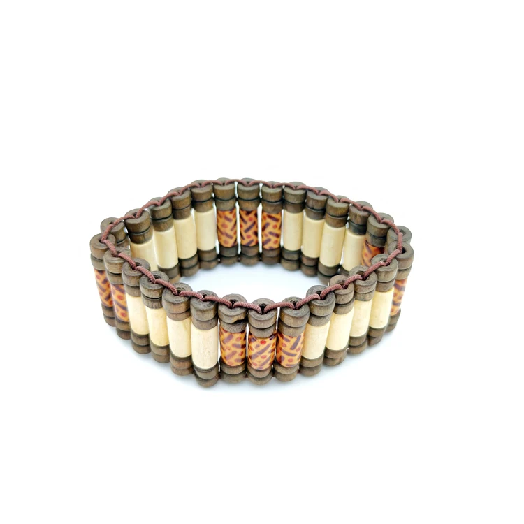 Браслет с деревянными бусинами контрастных цветов, окрашенный ретро браслет, мужской и женский браслет