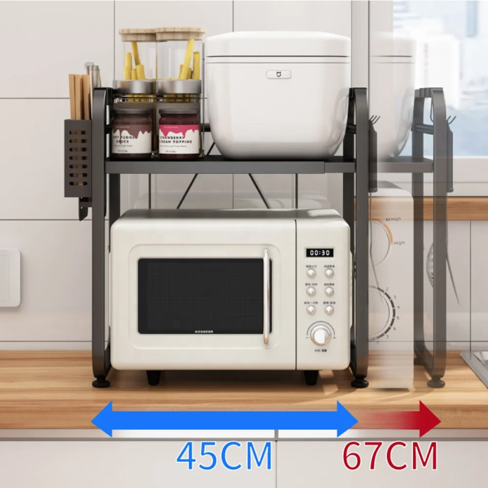 Supplies Expandable Rice Cooker Stand Contains Tableware Kitchen Storage Shelf Metal Microwave Oven Rack