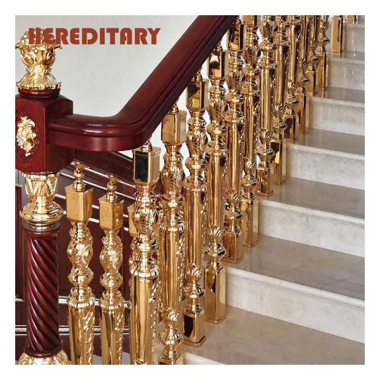 Новейшие Роскошные домашние медные лестницы перила Современные Лестницы золотые