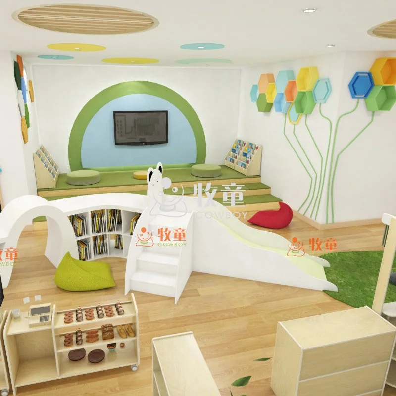 Hot Sale Children Library Furniture Wooden Bookshelf for Child Care Center