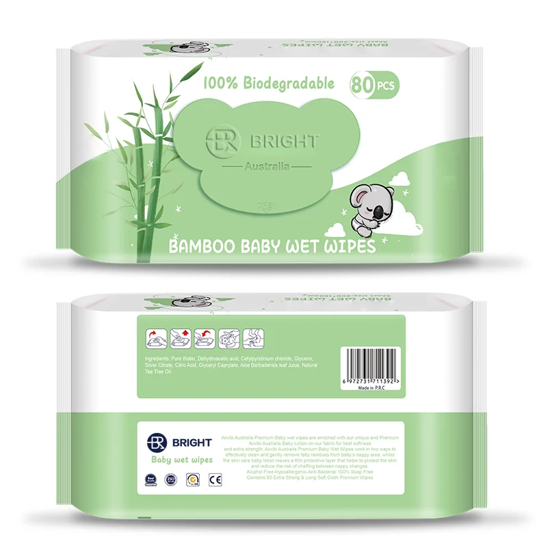 BR Popular selling  Bamboo Biodegradable Baby Wipes Chemical Free 99.9% Pure Water No harsh ingredients