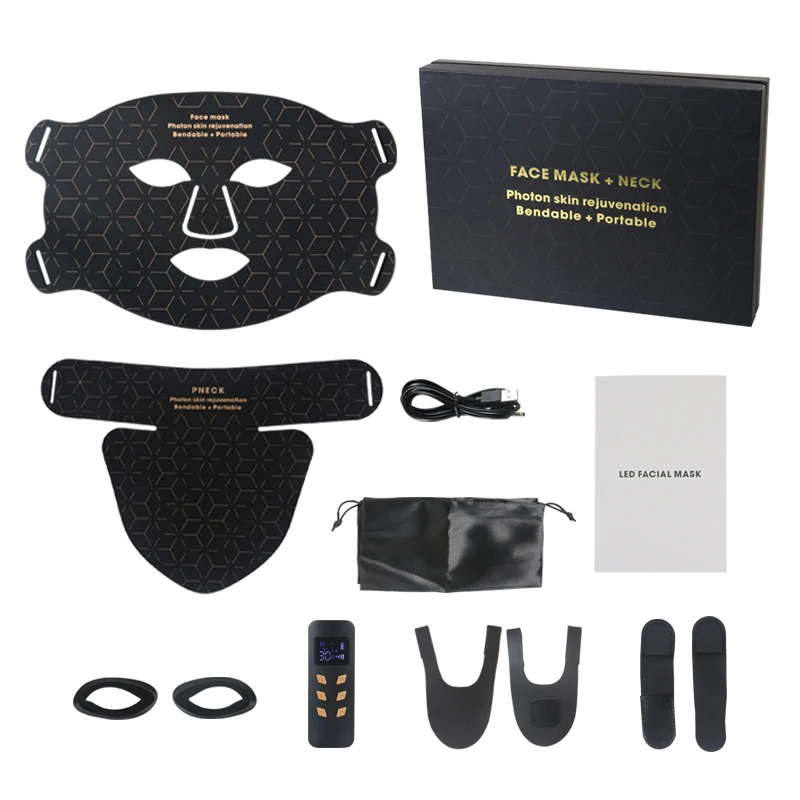 Private Label Flexible SIlicone 660NM 850NM 460NM Blue LED Infra Red Light Therapy facemask and neck kit