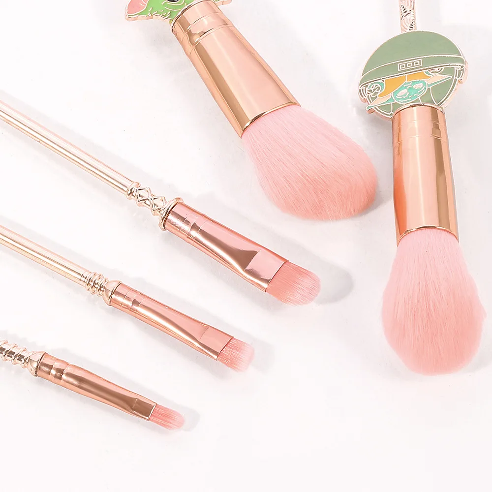 Cute War Star Master Yoda Mandalorians Makeup Brushes Kit 5pcs Metal Handle Cartoon Make Up Brush Set For Fans Gift