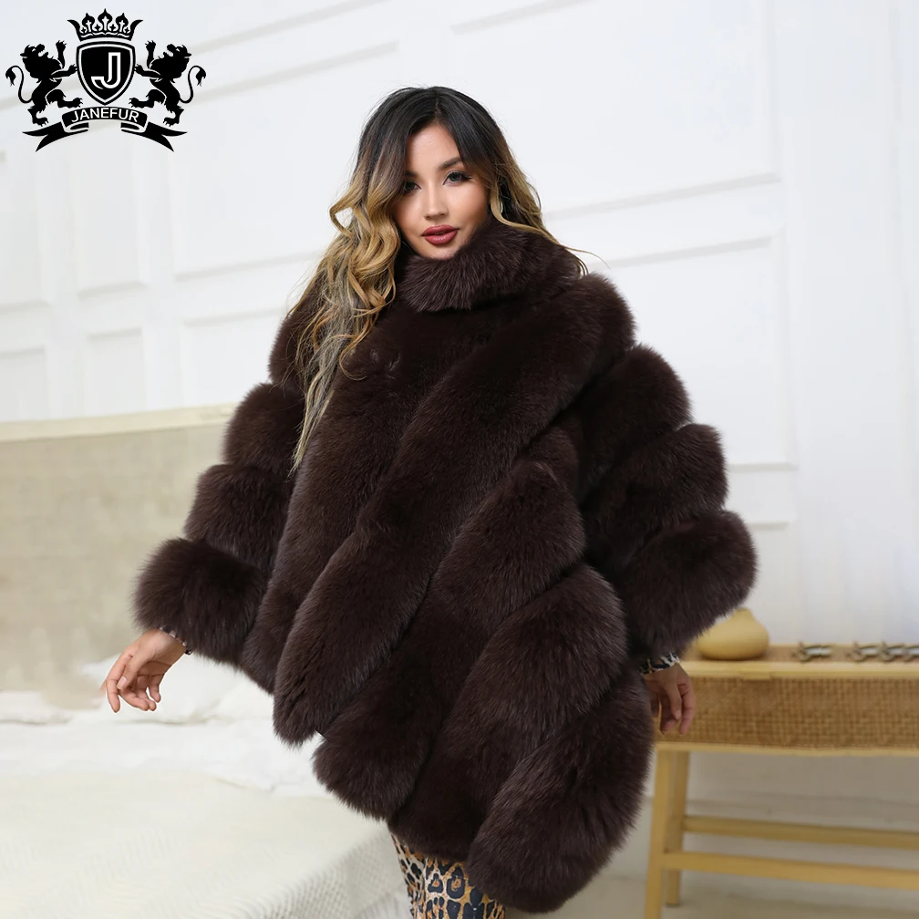 Factory Price Elegant Style Ladies Fashion Golden Fox Fur Coat Real Fox Fur Winter Black Fox Fur Cape