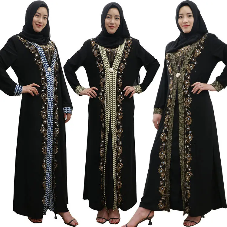 Dubai Long Sleeve Rhinestones Women Muslim Dress Breathable Black Floral Embroidered Cardigan Robe Modest Islamic Abaya
