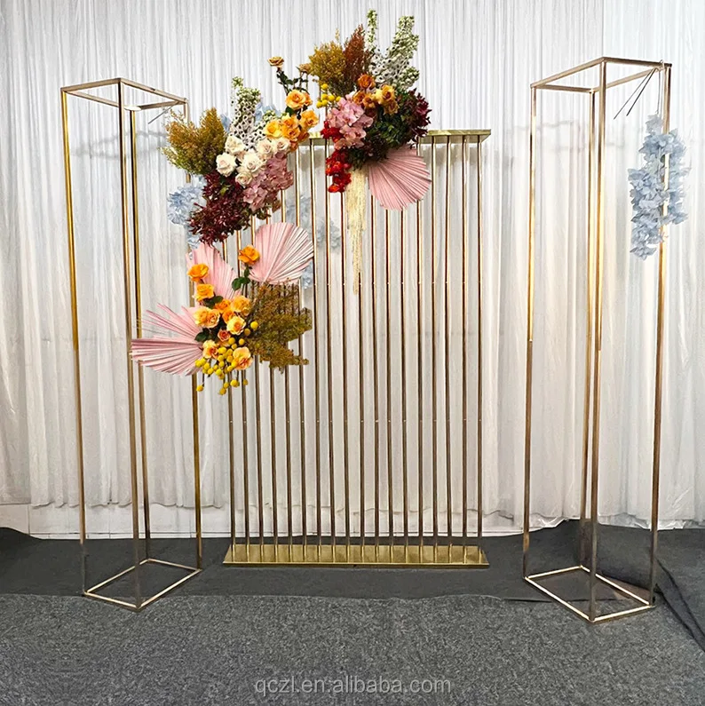 Wedding Center Decor Vase  Electroplate Floor Vase Column Flower Frame Geometry Wedding Stage Frame Rectangular Display Frame
