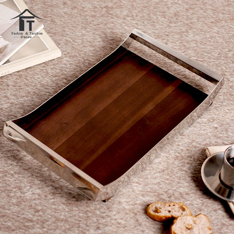 Manufacture serving trays With metal handles hot sale wooden trays set serving decorative cafe serving tray