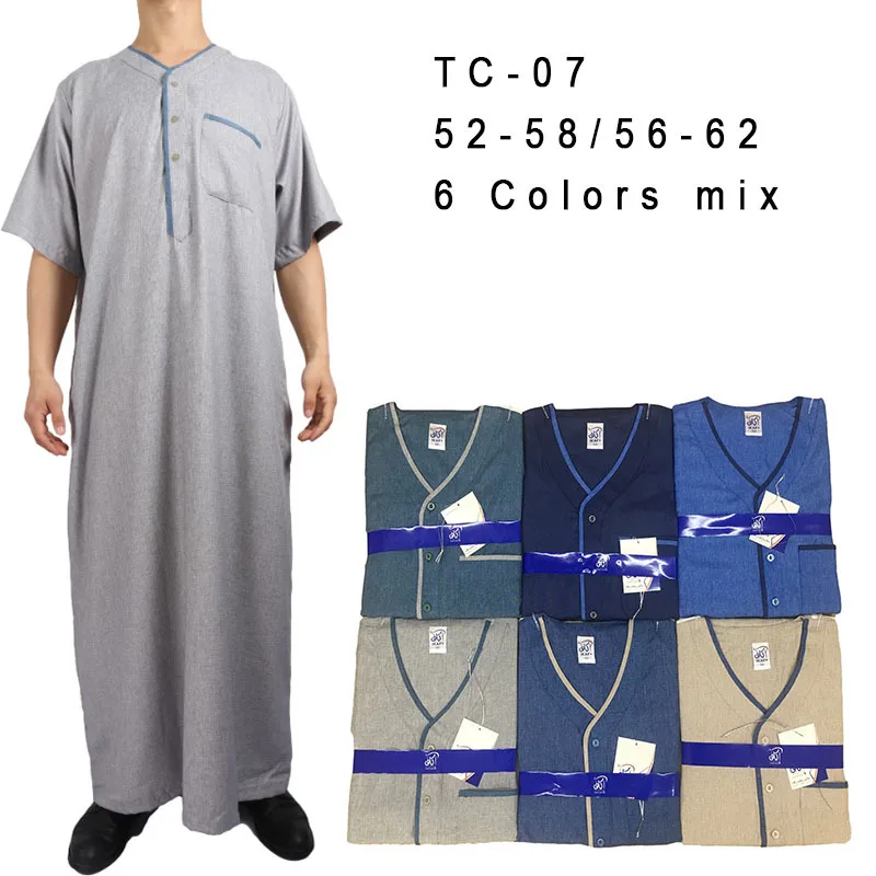 Wholesale 6 mixed colors short sleeve men Dubai clothes Muslim Arabic male thobes robes jubbah abaya kaftan
