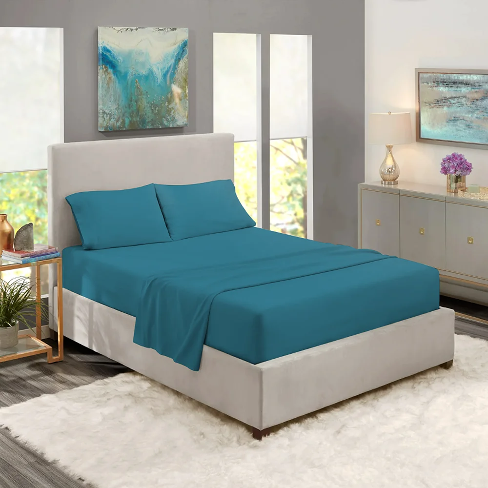 Wholesale Hotel Collection Breathable Plain Color 100% Cotton 4 Pieces Double Bed Sheet Set With Pillowcase