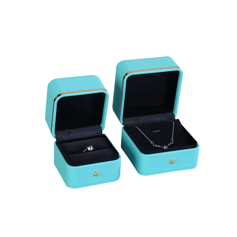 Luxury Blue PU leather jewelry packaging set gift ring boxes