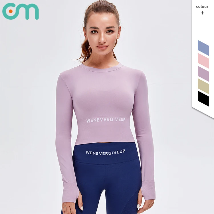 2021 custom net red new yoga clothes ladies long sleeved seamless sportswear slim running fitness tops
