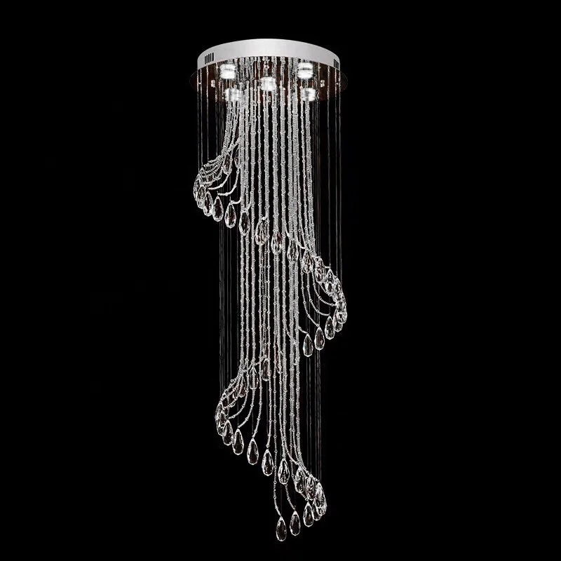 
spiral modern crystal chandelier for stair stairs staircase stairwell lving room lobby hall elegant lighting fixture long lamp 