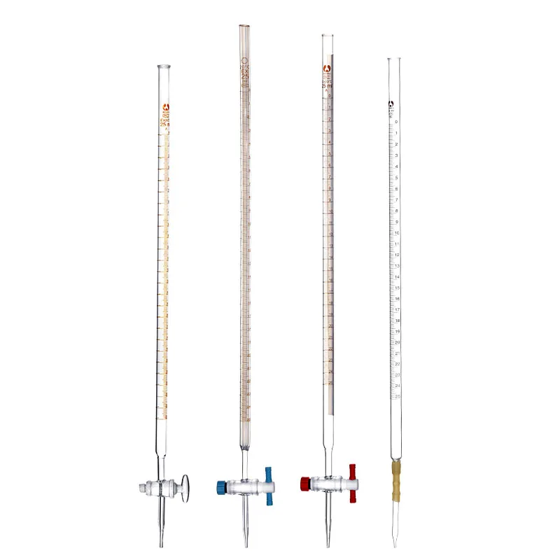 Мерная пипетка из боросиликатного стекла класса А, прозрачное стекло, объемная буретка с ПТФЭ заглушкой