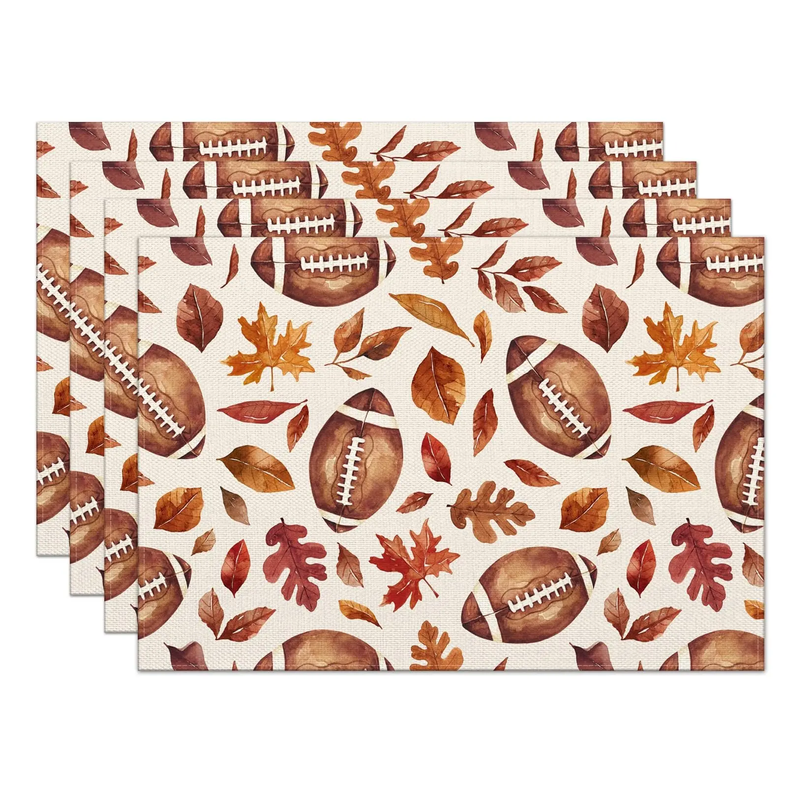 12x18 Inch Footballs with Maple Leaves Place Mats Seasonal Autumn Table Decors for Dining Thanksgiving Holiday Party