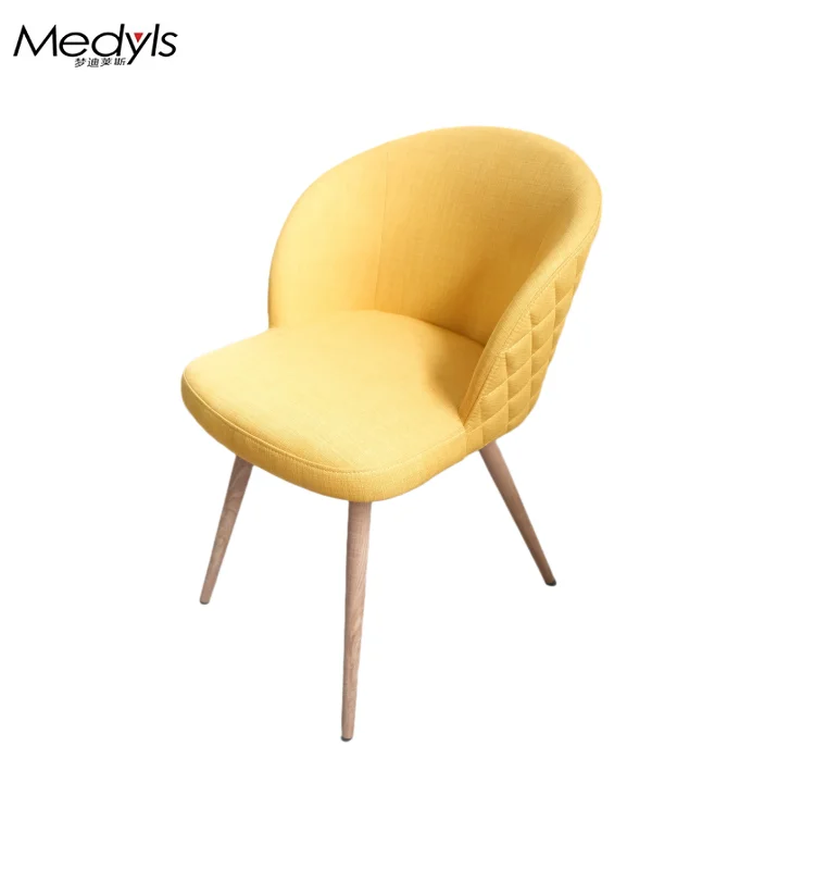 Modern Upholstered Solid Yellow Veneer Paper Cover Legs Armrest Dining Room Chairs Factory Home Furniture Hot Sale Fabric