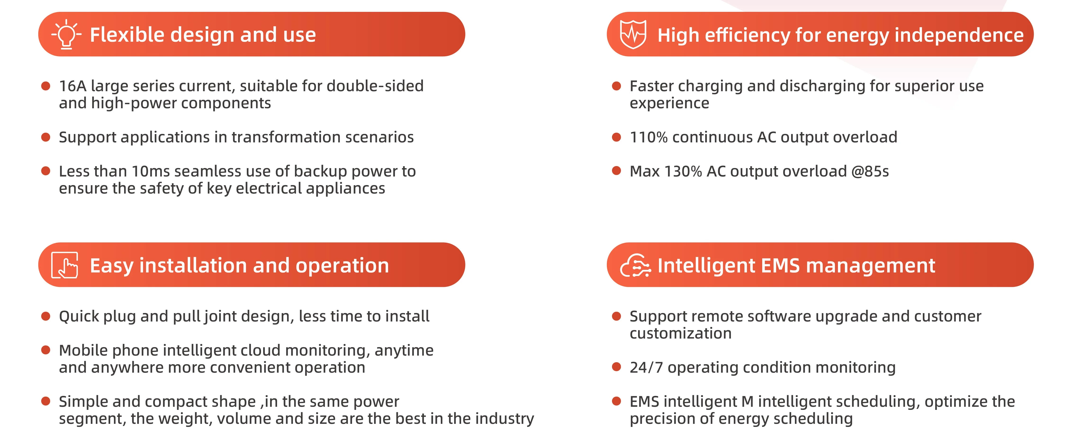 Three Phase Hybrid Storage Inverter support 16A high current in series and 110% continuous AC output overload