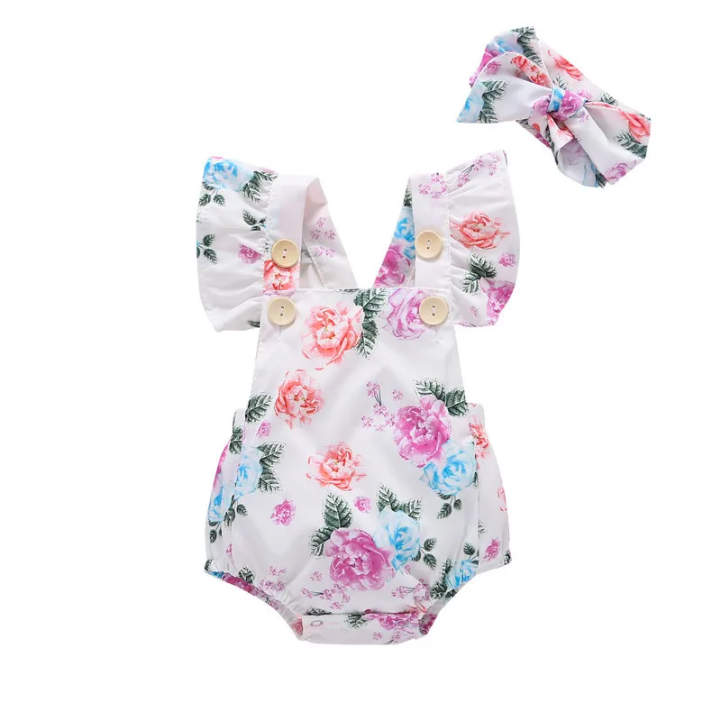 
Wholesale backless onesie infant summer cute boutique bodysuit baby girl clothes short sleeve newborn floral romper 