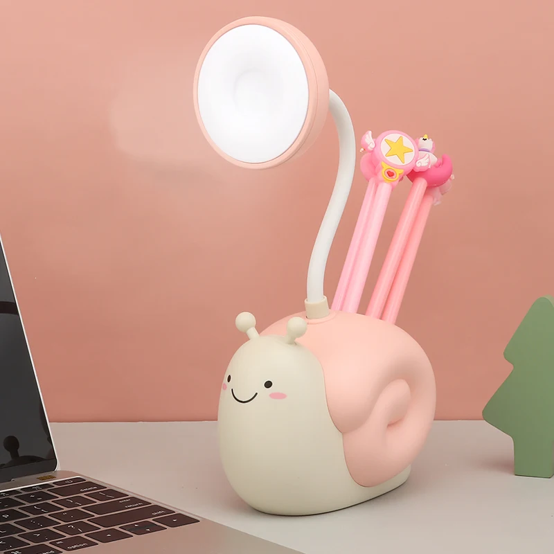 2 в 1 мультяшная Улитка USB перезаряжаемые цветные настольные лампы для кабинета гостиной с держателем ручек