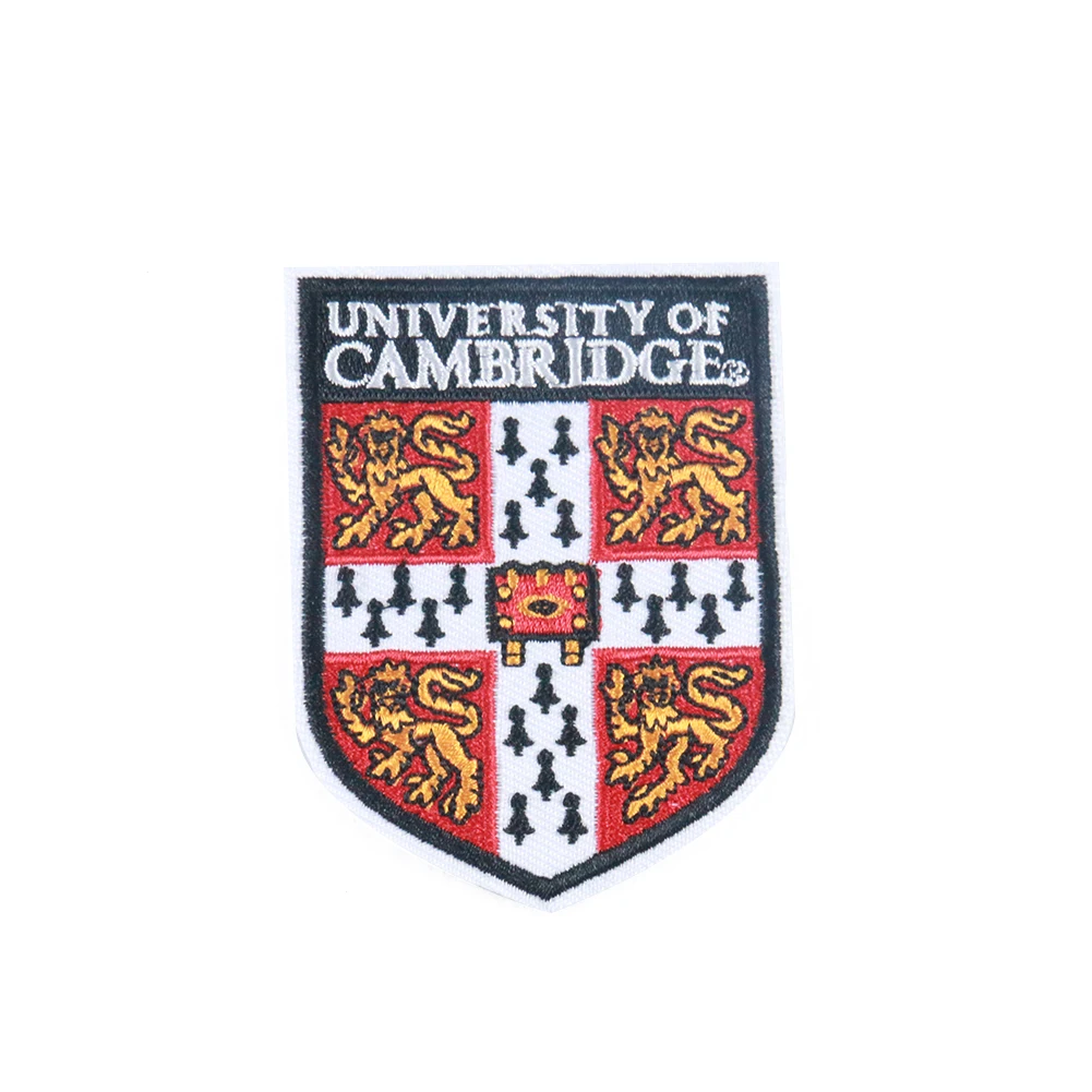Прямая поставка с фабрики, оптовая продажа, нашивки для школьной униформы Кембриджского университета, нашивки для одежды с вышивкой