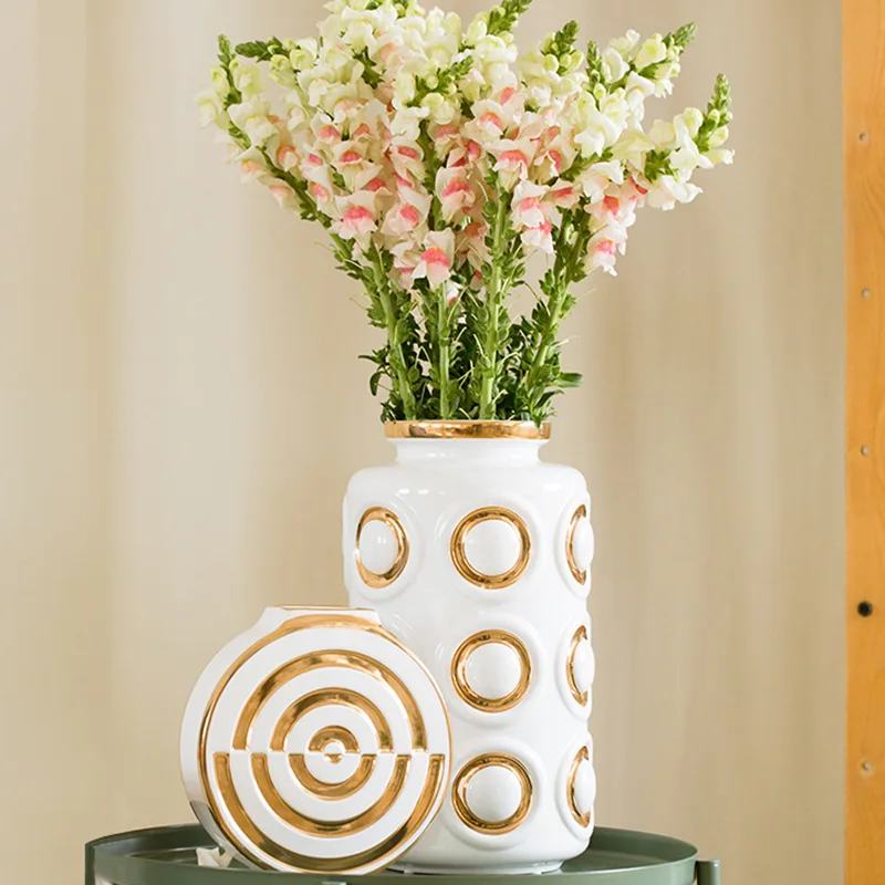 Light Luxury Golden Side Vase Small Fresh Modern Simple Dried Flower Floral Living Room Decoration Ceramic Vase