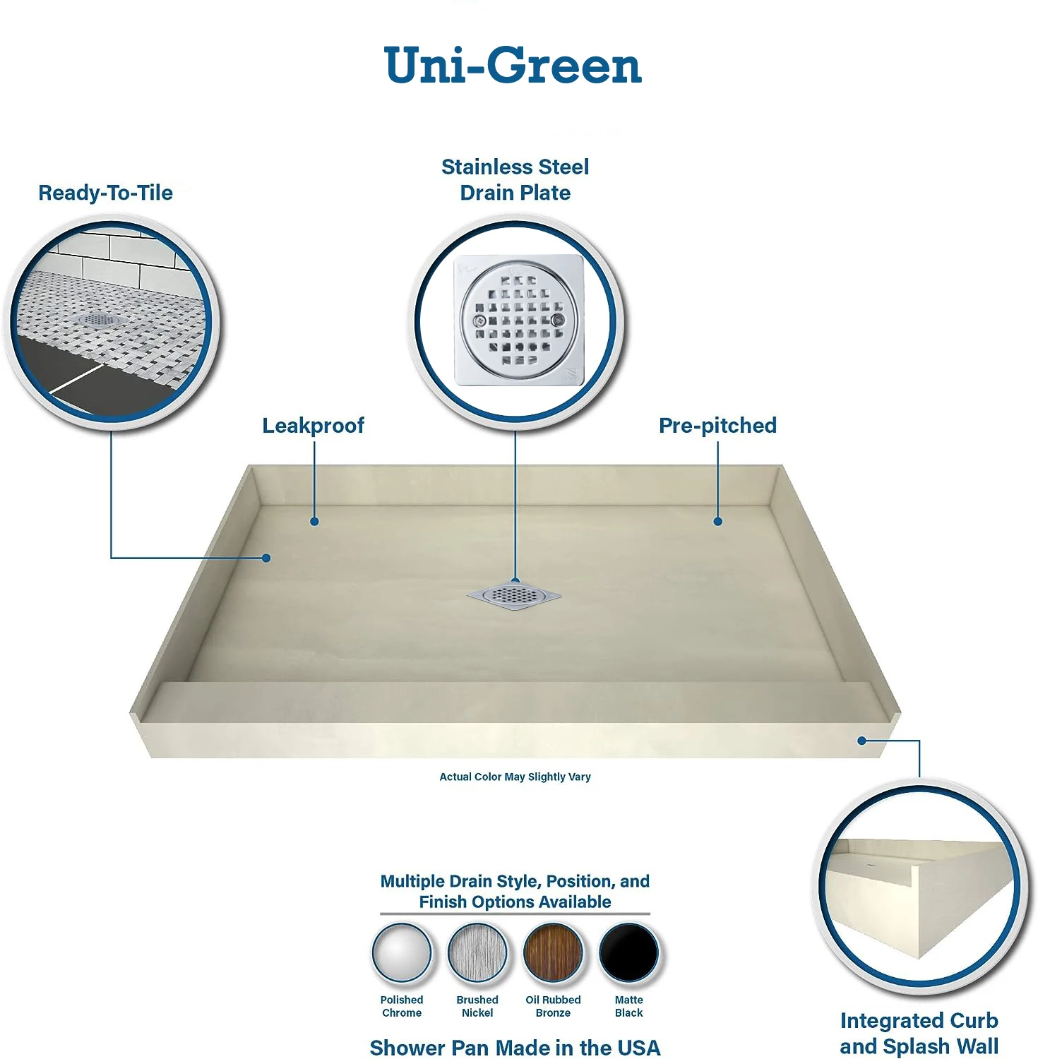 Cheap 36X36inch PVC Center Drain Tile Ready Shower Base with Integrated Center PVC Drain Installation Easy to Floor Drain Single