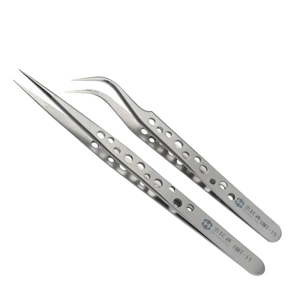 10-Hole Precision Stainless Steel Tweezers Anti-Static Curved Straight Tip Forceps For Mobile Phone Hand Repair Tools
