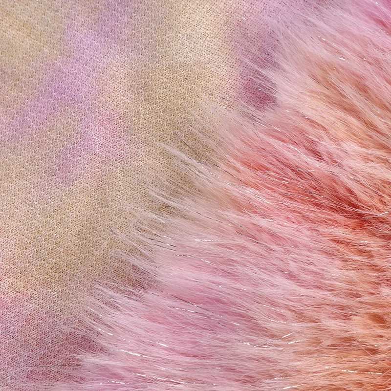 Rainbow Colorful Long Pile With Sliver Wire Toka Pleece Plush Faux Fox Fur Fabric For Garment