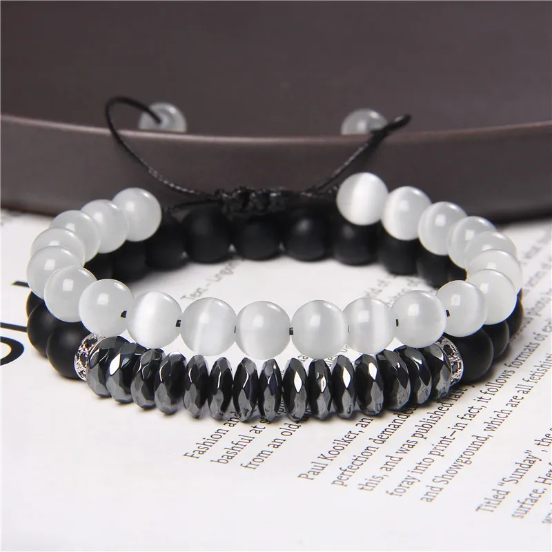 Stone Bracelet Set Elastic Black Hematite Natural Stone Bracelet Turquoise New Trendy Business Gift for Men Women Hand Bracelet