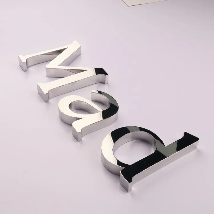 custom 3d metal business sign letters aluminum silver mirrored stainless steel logo wall sign office signs