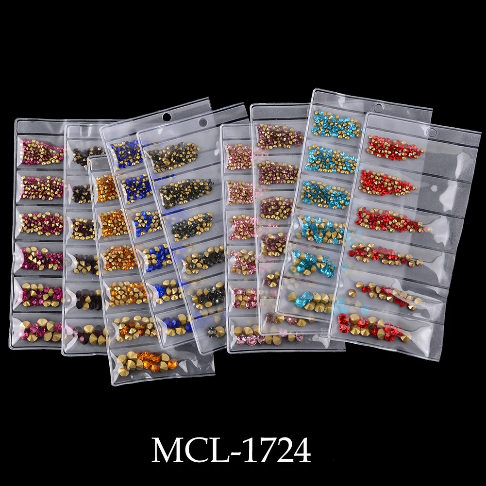 6 Grid Pack Round Pointed back Nail Art Crystal Diamond Rhinestones Nail Art Accessories