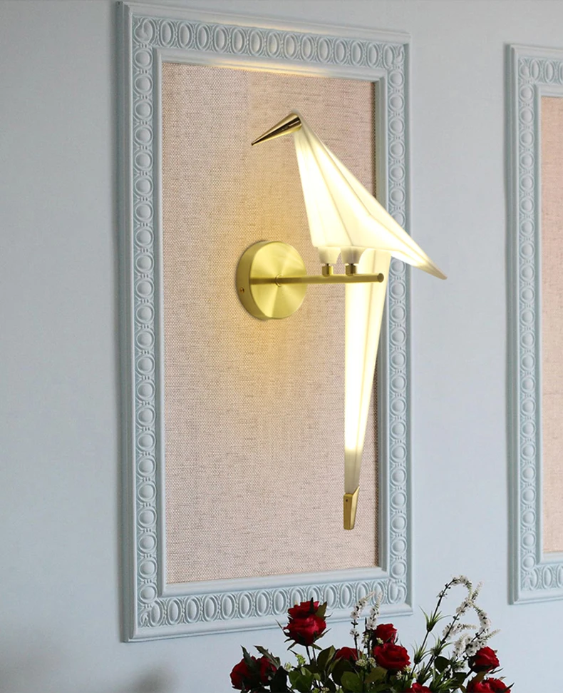 IP20 iron led indoor decorative design wall mounted reading lamps nordic led origami single bird shape wall lamp decorative