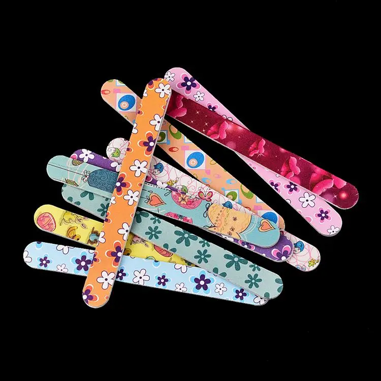 wholesale sandpaper nail files for Kids Finger Polishing Colorful multi patterns flower butterfly  printed double side