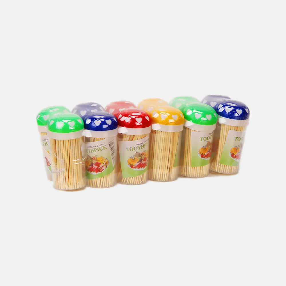 OEM logo factory price two sharpes disposable bamboo toothpick in plastic color containers
