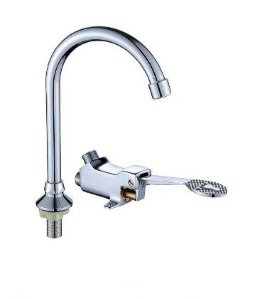 Wholesale Chrome Basin Faucet Foot Pedal Medical Basin Brass Water Tap Avoid Cross-infection For Hospital Laboratory Public Use