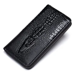 TIDING Genuine Cowhide Leather Hand Wallet Crocodile Pattern Embossing Long Leather Wallet for Men