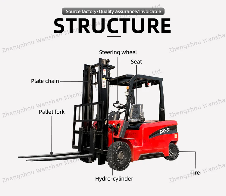 2 ton small 3 ton counterbalanced ride-on 1.5 ton electric forklift hydraulic loading and unloading truck