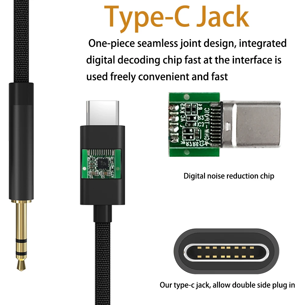 1 Meter USB Type C Male Plug to 3.5MM Male Headphone Audio Aux Cable