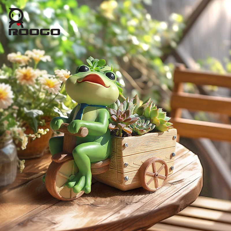 Roogo Figurine Frog Resin Succulent Small Flowerpot Handmade DIY Green Plant Potted Desktop Pen Holder Decoration  Gift Outdoor