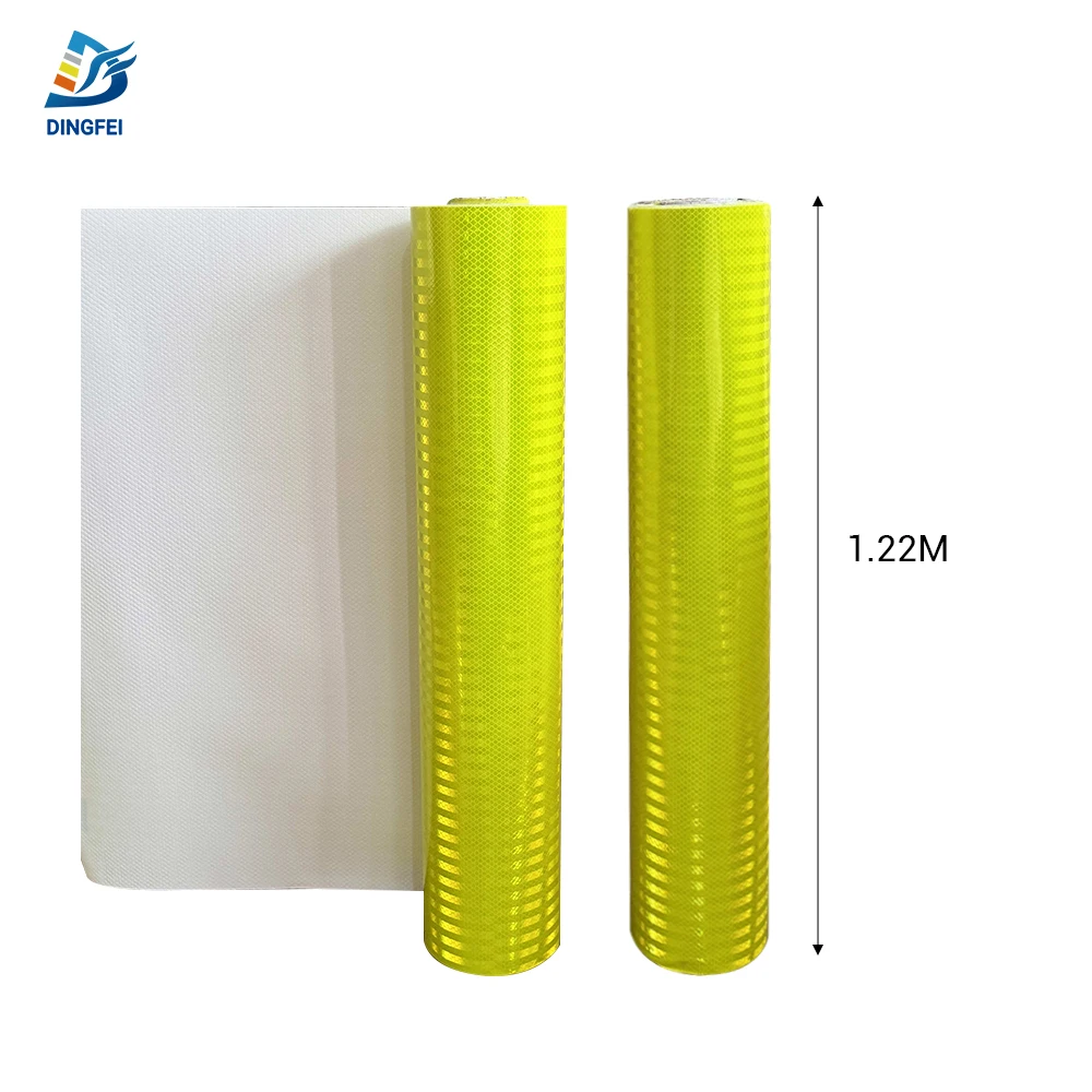Fluorescent Yellow EN12899 RA Class RA2 Micro Prismatic Adhesive Reflective Sheeting with Mesh Backing