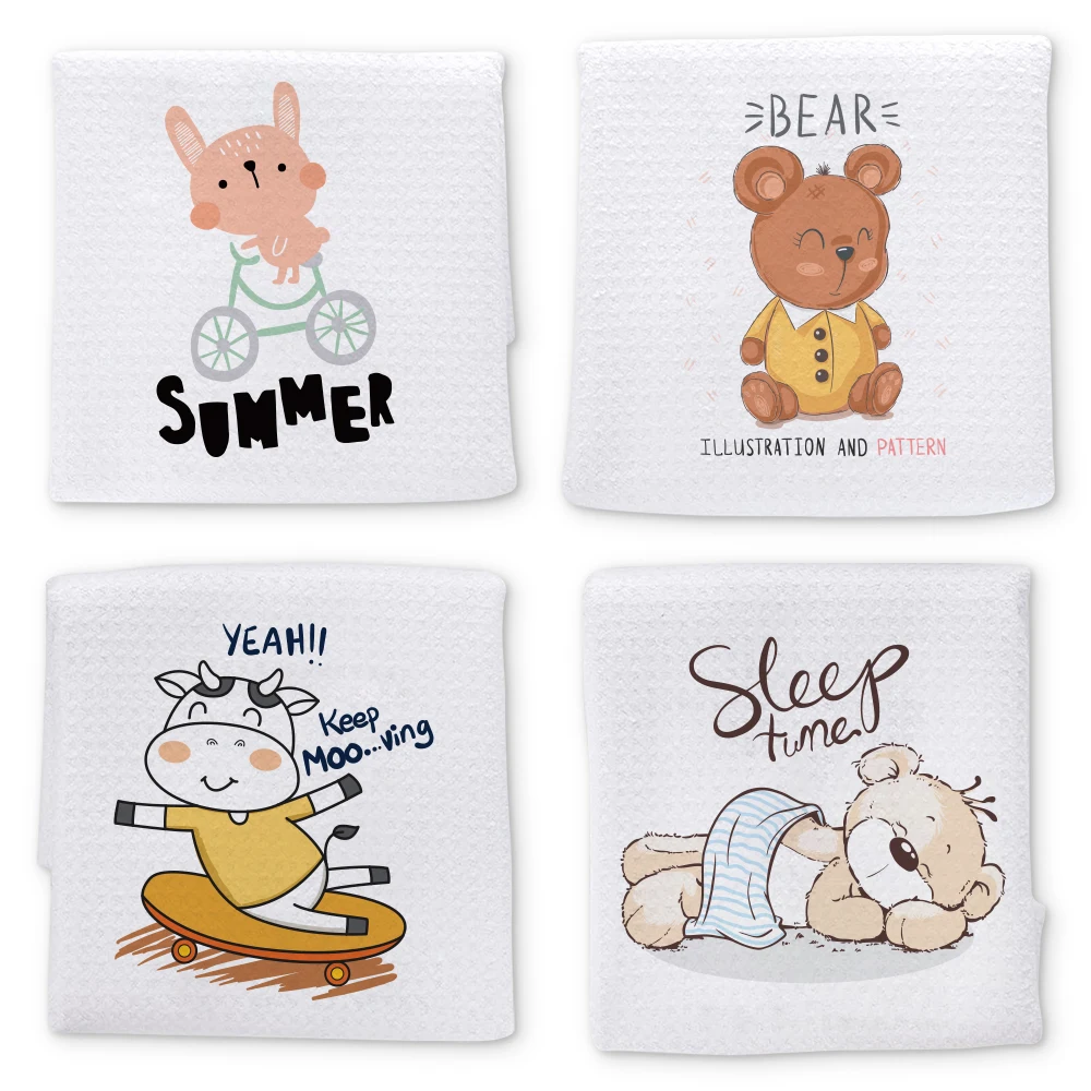 Microfiber Personalised Print Polyester Waffle Weave Washable Terry Cloth Kitchen Napkins Drying Tea Towels Set with Logo