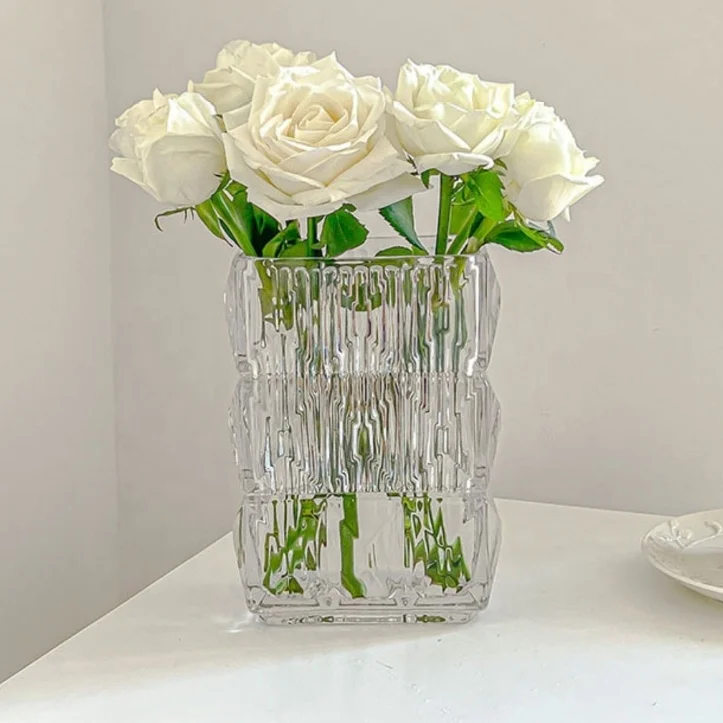 Clear Book Flower Vase Bookshelf Decor Unique Vase Artistic and Cultural Flavor Embossed Thick Glass Vases for Home Office Decor