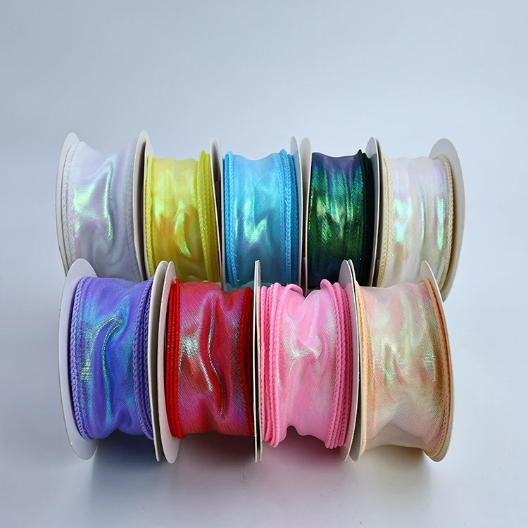 Оптовая продажа красная шелковая шифоновая лента пряжа Цветочная для украшения торта букет волнистый венок цветочный