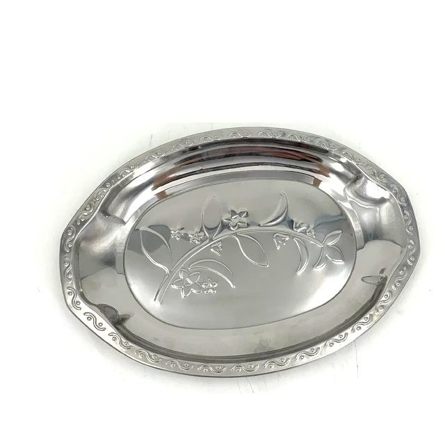 
Food Grade Stainless Steel Metal Serving Tray oval tray BBQ buffet tray 