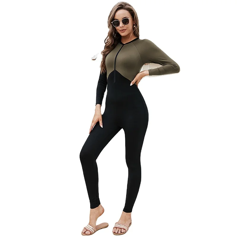 Matching color long sleeve and pants fully surrounded conservative beach surfing sunscreen swimsuit Muslim one piece swim suit
